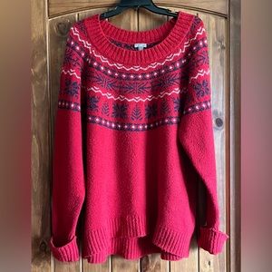 J.Jill Medium Ladies Ski sweater Red with detail.